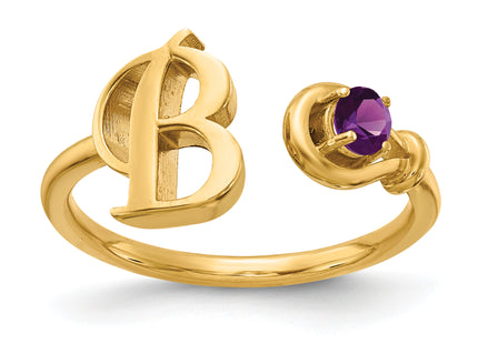 14K Yellow Gold Letter B Birthstone Ring