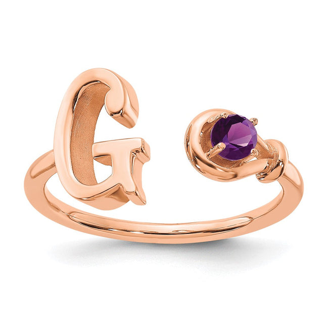 10K Rose Gold Personalized Letter Ring with Birthstone for Custom Initial Jewelry