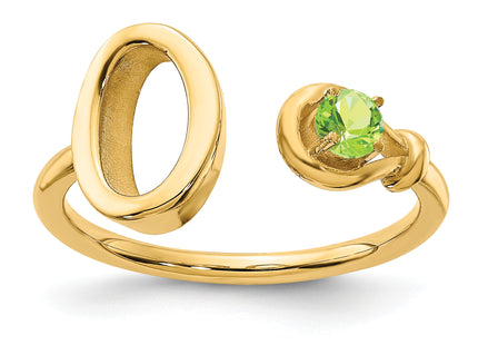 14K Yellow Gold Letter O Birthstone Ring