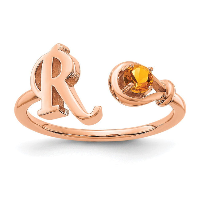 10K Rose Gold Personalized Letter Ring with Birthstone for Custom Initial Jewelry