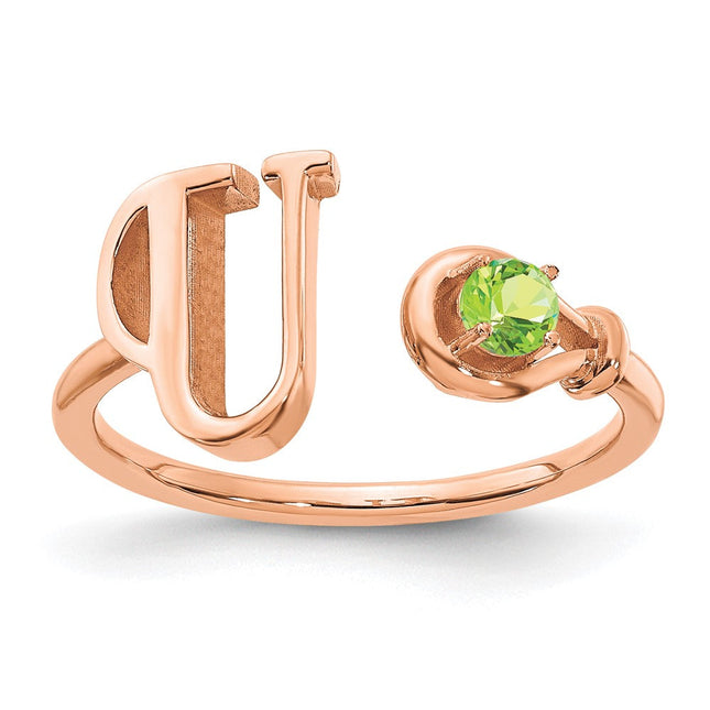 10K Rose Gold Personalized Letter Ring with Birthstone for Custom Initial Jewelry