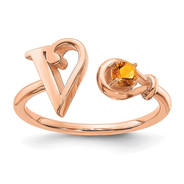 10K Rose Gold Personalized Letter Ring with Birthstone for Custom Initial Jewelry