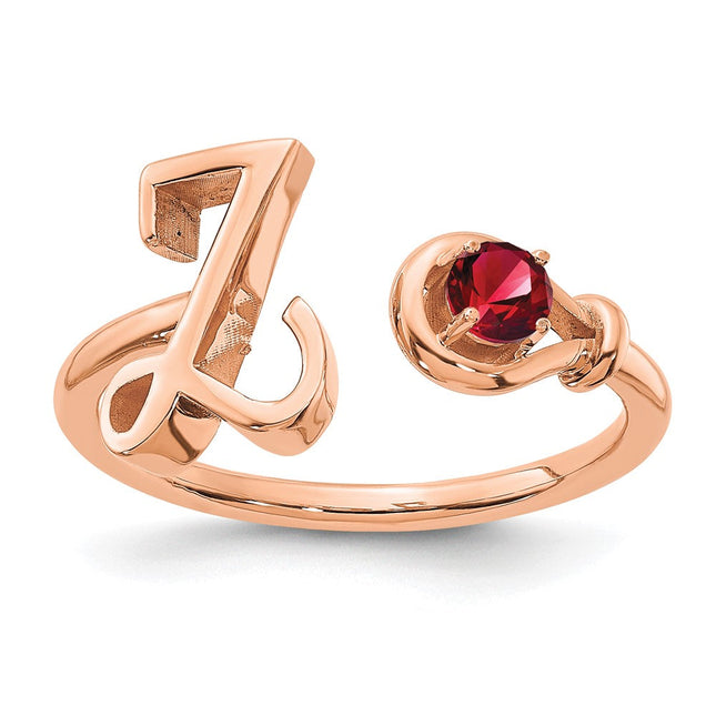 10K Rose Gold Personalized Letter Ring with Birthstone for Custom Initial Jewelry
