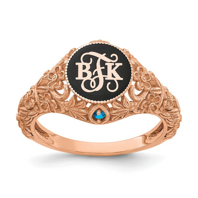 10K Rose Gold Filigree with Epoxy and Birthstone Monogram Ring