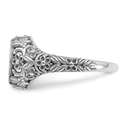 10K White Gold Filigree w/Epoxy and Birthstone Monogram Ring