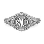 10k White Gold Filigree w/Epoxy and Birthstone Monogram Ring view 4