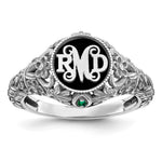 10k White Gold Filigree w/Epoxy and Birthstone Monogram Ring view 1