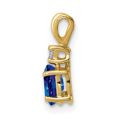 14K Oval Sapphire and AAA Diamond Pendant