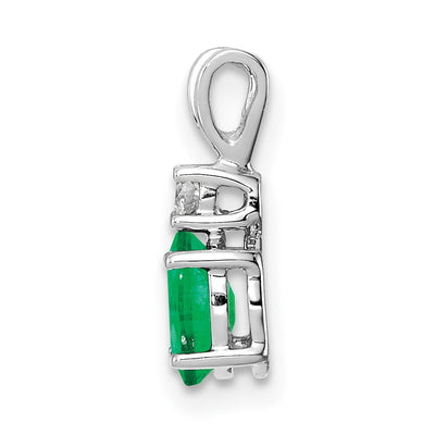 14K White Gold Oval Emerald and AA Diamond Pendant, 13 x 5mm