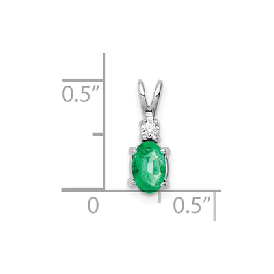 14K White Gold Oval Emerald and AA Diamond Pendant, 13 x 5mm