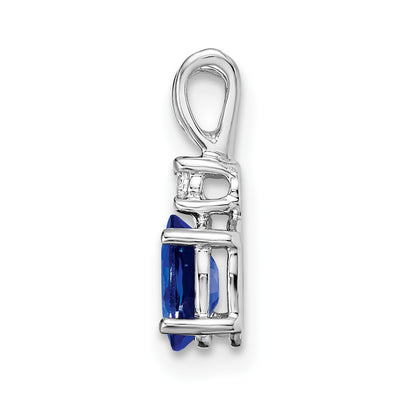14K White Gold Oval Sapphire and AA Diamond Pendant, 13 x 5mm