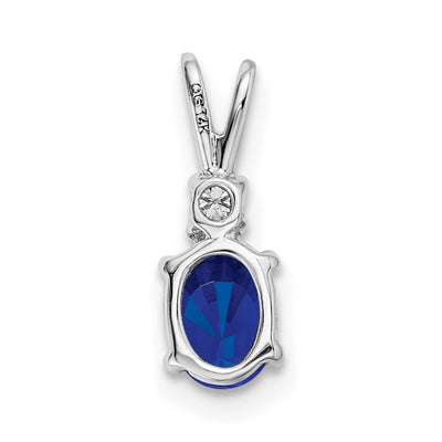 14K White Gold Oval Sapphire and AA Diamond Pendant, 13 x 5mm