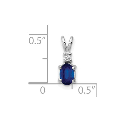 14K White Gold Oval Sapphire and AA Diamond Pendant, 13 x 5mm