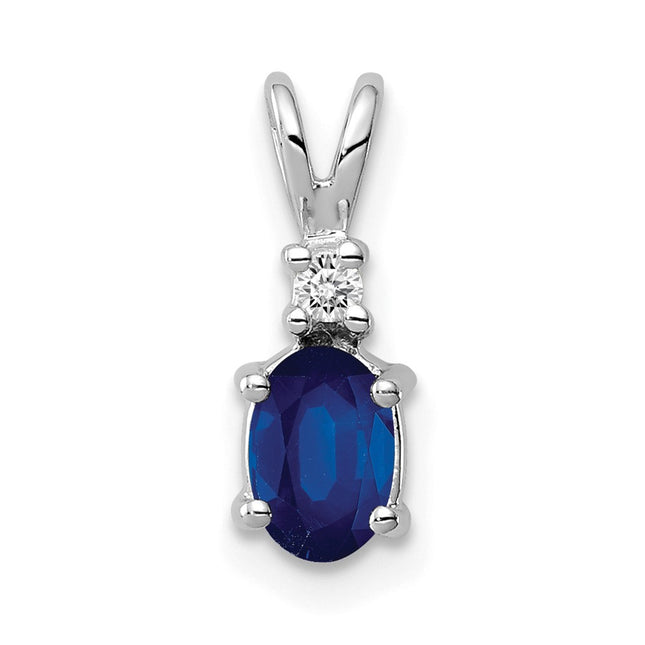 14k White Gold Oval Sapphire and AA Diamond Pendant, 13 x 5mm