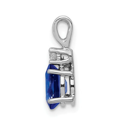 14K White Gold Oval Sapphire and AA Diamond Pendant, 14 x 6mm