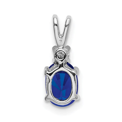 14K White Gold Oval Sapphire and AA Diamond Pendant, 14 x 6mm