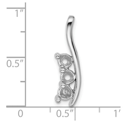 14K White Gold Holds Three-Stone Curved Bar Chain Slide Mounting, 25 x 7mm
