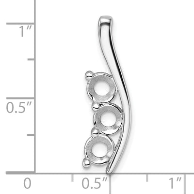 14K White Gold Holds Three-Stone Curved Bar Chain Slide Mounting, 29 x 8mm