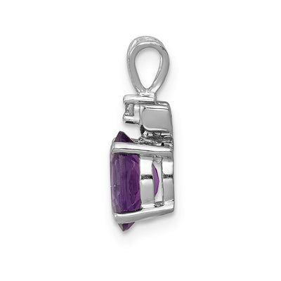 14K White Gold Oval Amethyst AAA Diamond Pendant
