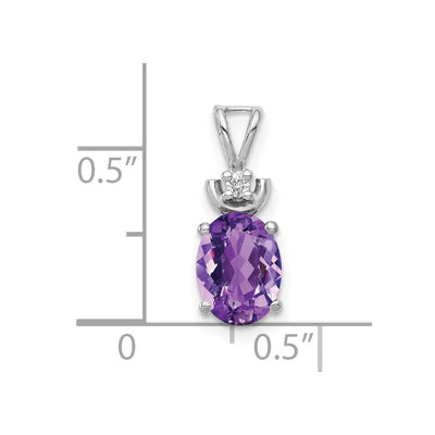 14K White Gold Oval Amethyst AA Diamond Pendant