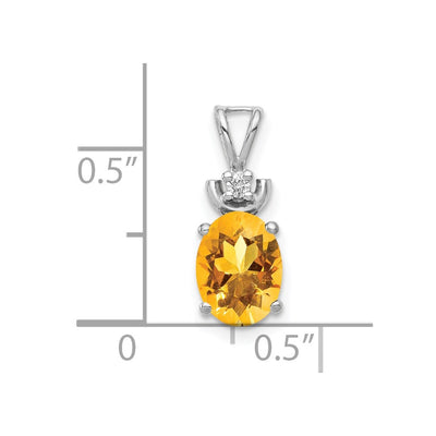 14K White Gold Oval Citrine AAA Diamond Pendant