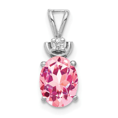 14K White Gold Oval Pink Tourmaline VS Diamond Pendant