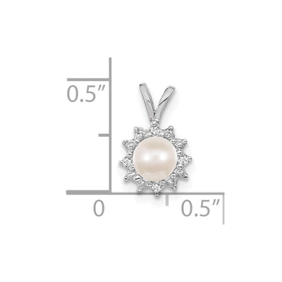 14K White Gold Round Freshwater Cultured Pearl A Diamond Pendant, 12 x 8mm
