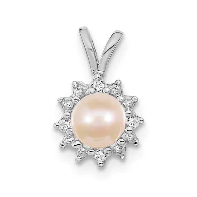 14k White Gold Round Freshwater Cultured Pearl A Diamond Pendant, 12 x 8mm