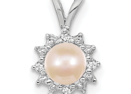 14k White Gold Round Freshwater Cultured Pearl VS Diamond Pendant