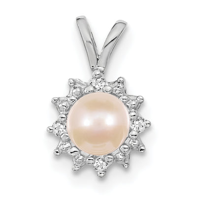14K White Gold Round Freshwater Cultured Pearl VS Diamond Pendant