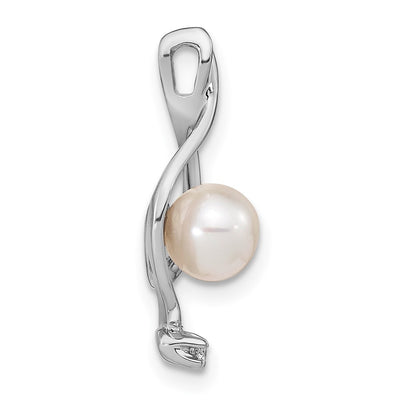 14K White Gold White Freshwater Cultured Pearl VS Diamond Pendant