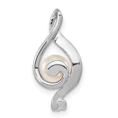 14K White Gold Round Freshwater Cultured Pearl AA Diamond Pendant, 20 x 10mm