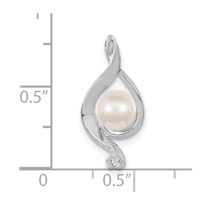 14K White Gold White Freshwater Cultured Pearl VS Diamond Pendant