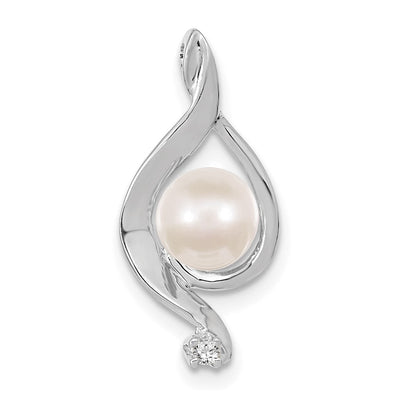 14K White Gold Round Freshwater Cultured Pearl A Diamond Pendant, 20 x 10mm