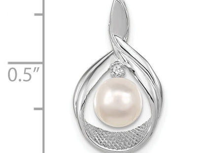 14k White Gold White Round Freshwater Cultured Pearl VS Diamond Pendant