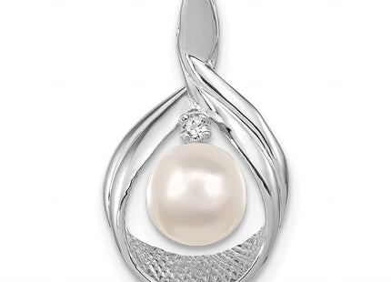 14k White Gold White Round Freshwater Cultured Pearl VS Diamond Pendant