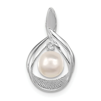 14K White Gold White Round Freshwater Cultured Pearl VS Diamond Pendant