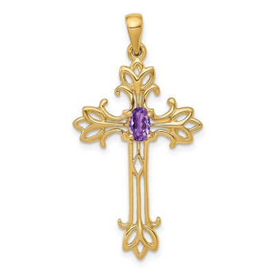 14K gold amethyst cross pendant