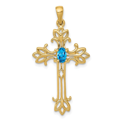 14K gold blue topaz oval pendant