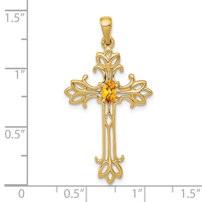 14K Oval Citrine cross pendant
