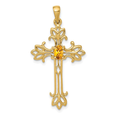 14K gold citrine oval pendant