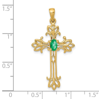 14K Oval Emerald cross pendant