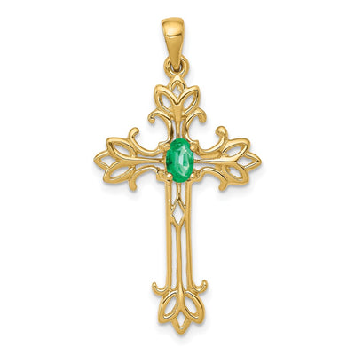 14K gold emerald oval pendant