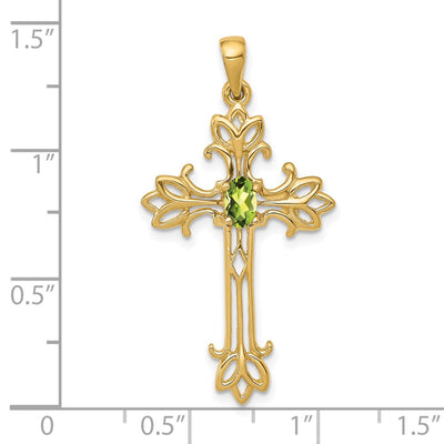 14K Oval Peridot cross pendant