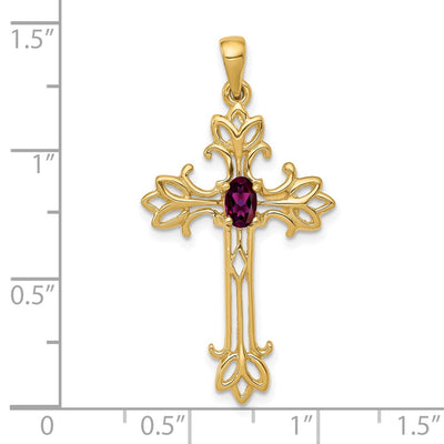 14K Oval Rhodolite Garnet cross pendant