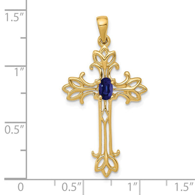 14K Oval Sapphire cross pendant