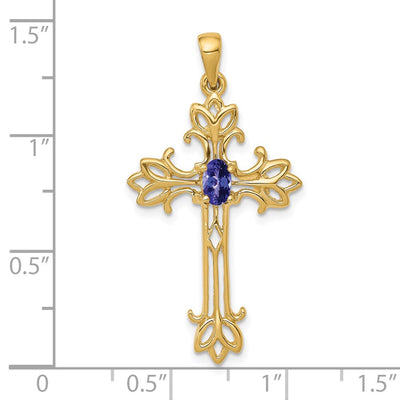 14K Oval Tanzanite cross pendant