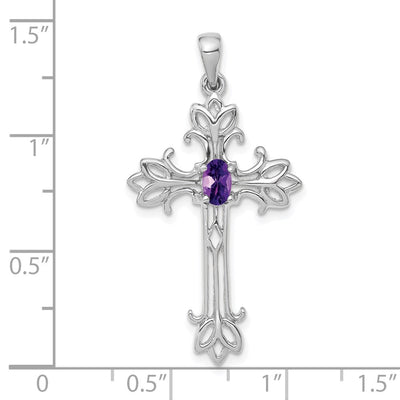 14K White Gold Oval Amethyst cross pendant