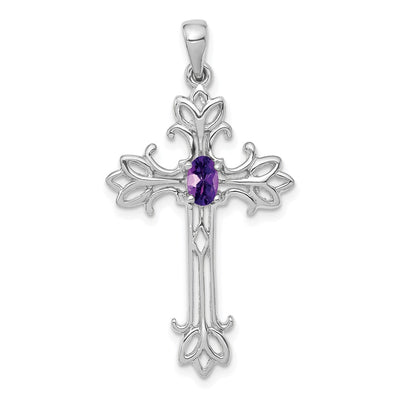 14K white gold amethyst oval pendant