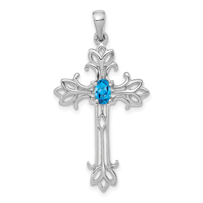 14K white gold blue topaz oval pendant